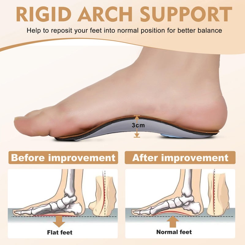 RooRuns Arch Support Insoles for Women/Men, 3/4 Plantar Fasciitis Insoles High Arch Supports Shoe Insoles for Flat Feet, Over-Pronation, Foot Pain Relief, Orthotics Heel Cushion Inserts for Running Walking, S - Image 3